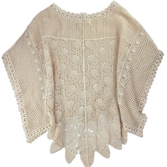 Sparrow by Anthropologie | Cream, Scalloped Crochet Poncho | Size XS/S - Picture 3 of 6